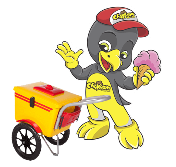 Mascote Chaybom com carrinho de sorvetes